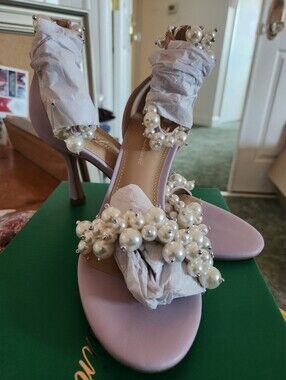 Lauren Lorraine Lilac Pearl-Embellished Heeled Sandals